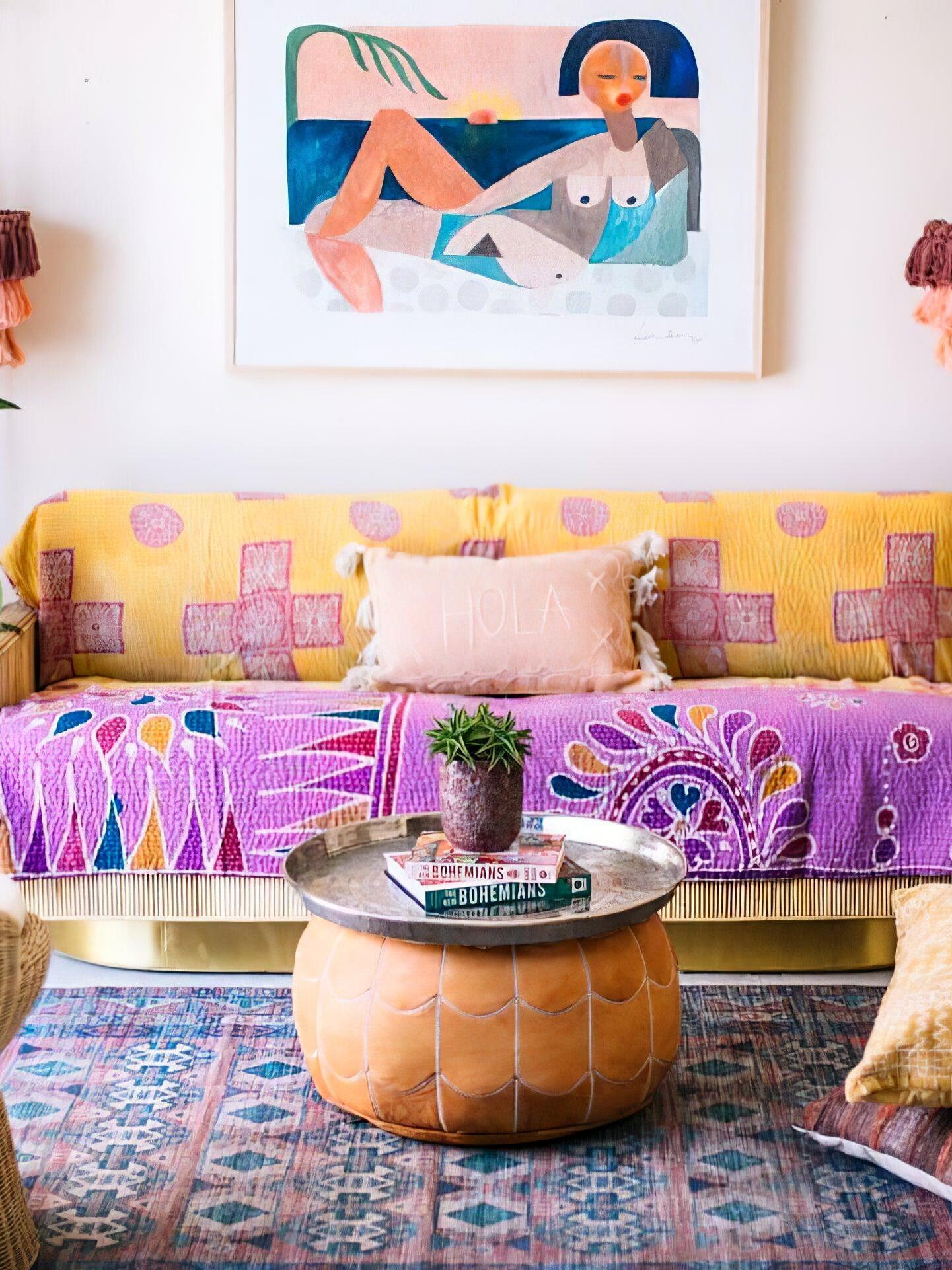Multicolour tassel light in a colourful living room