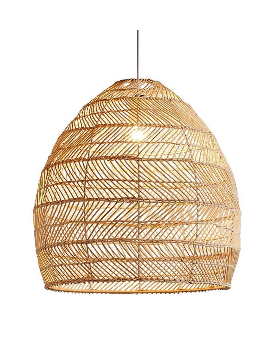 Natural rounded wicker shade on a plain background