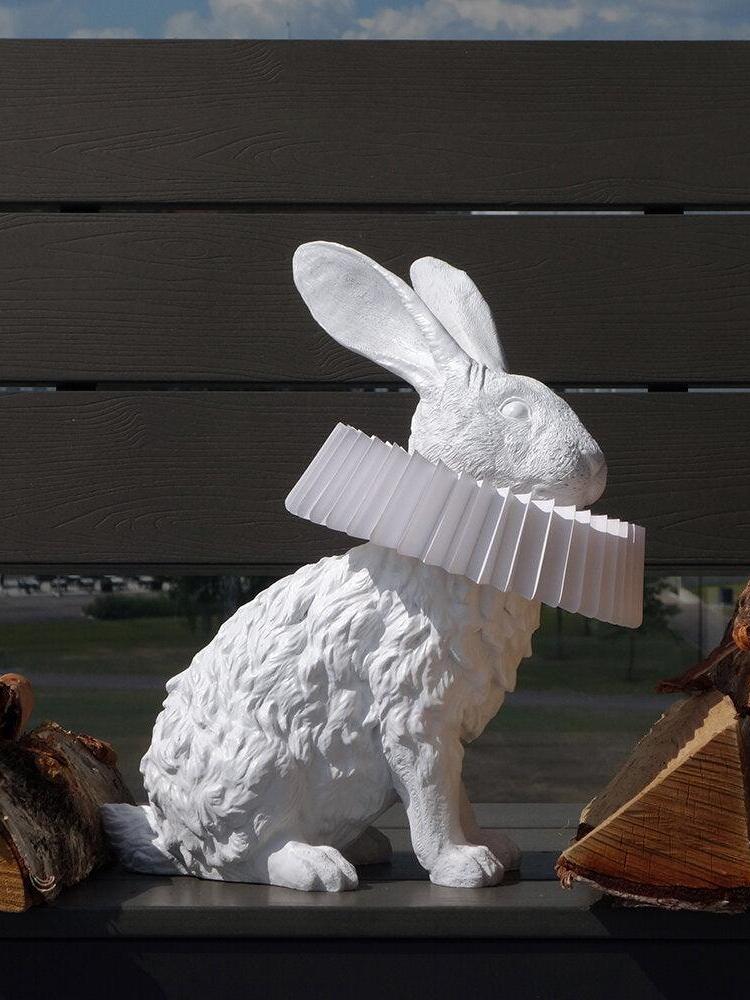 White Resin Rabbit Decorative Table Lamp - Cueteks