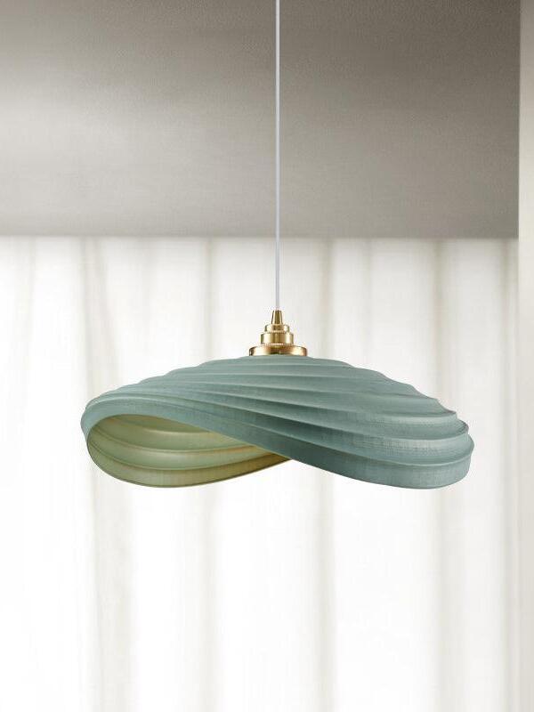 Wide Green ribbed resin pendant shade