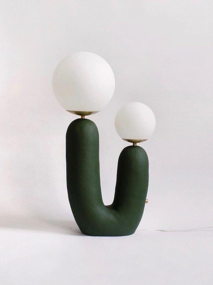 Green U-shaped body with two opal glass globes