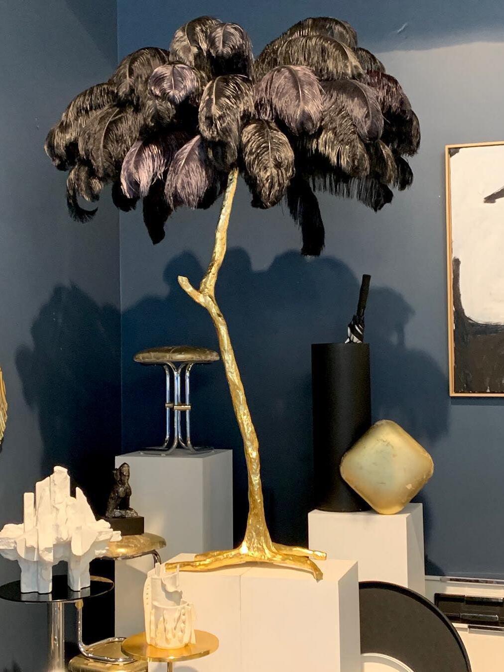 Art Deco Brass Ostrich Feather Floor Lamp - Cueteks