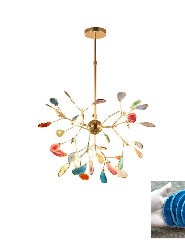 Radial gold-coloured fixture with multicoloured stone slices
