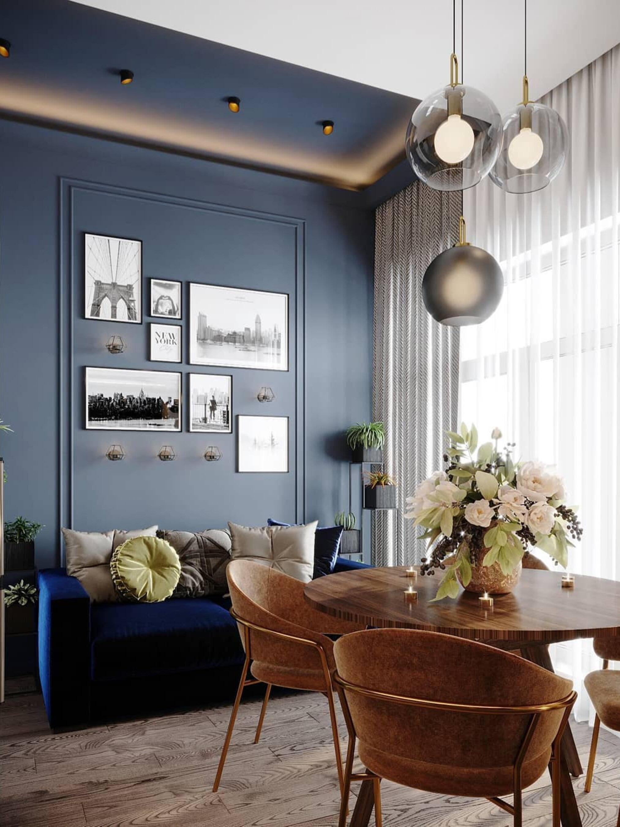 Clear and frosted globe pendants in a dining room