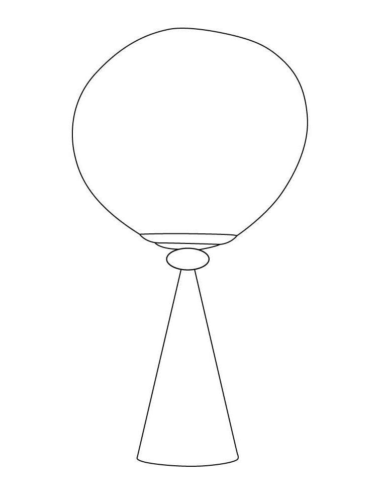 Uncolored outline drawing of an irregular globe shade, rounded neck and cone-shaped table-lamp base