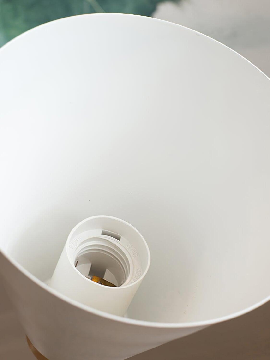 Inside white cone shade showing the screw-base bulb holder