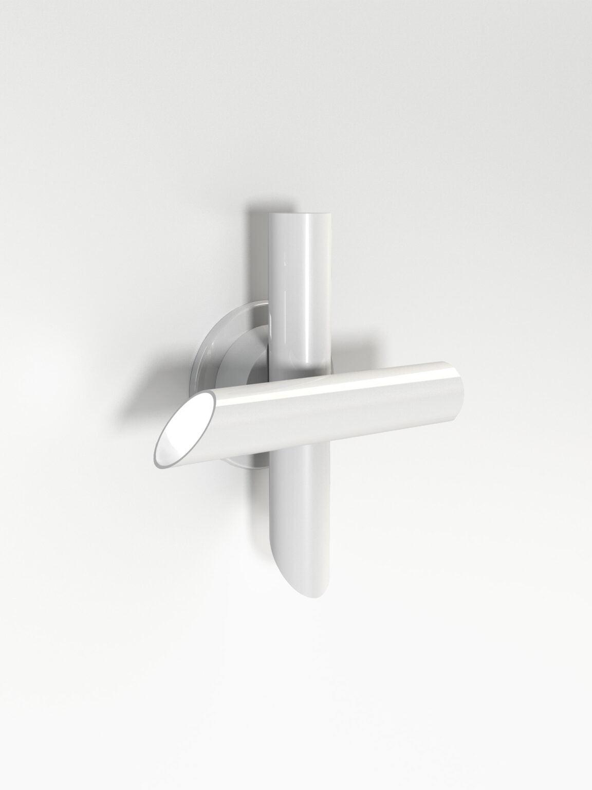 White crossed-tube fixture viewed from above