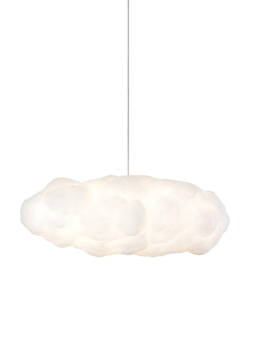 White textured cloud shade suspended from a single cord