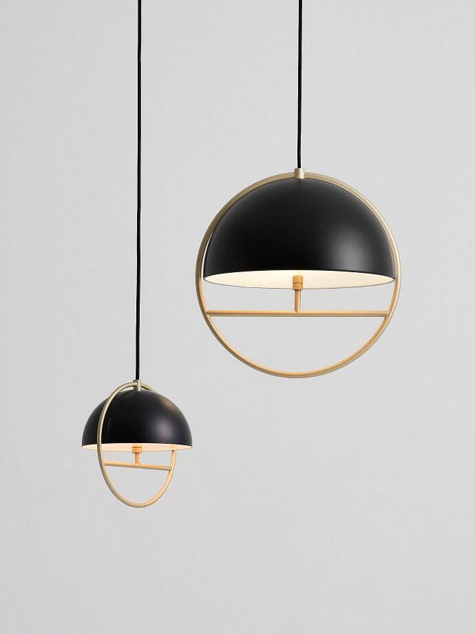 Two black ring pendants shown at different image scales