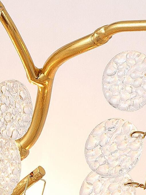 Close view of branch joints and textured clear discs