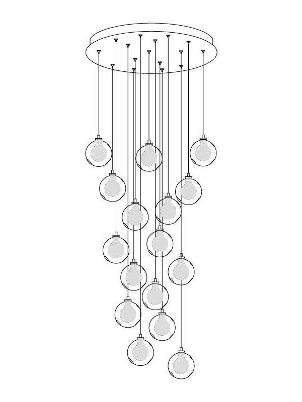 Line drawing of sixteen globes below round canopy