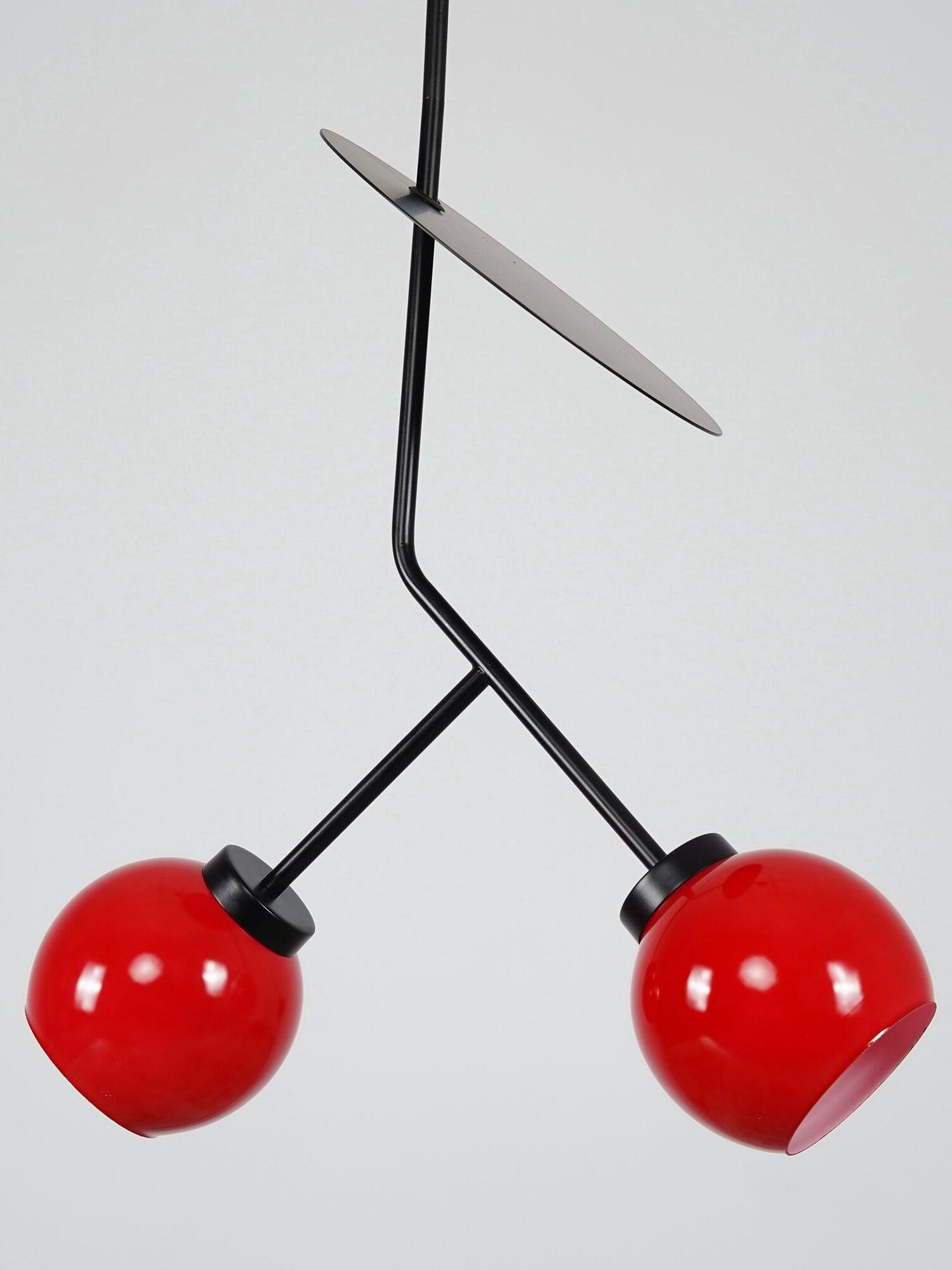 Angled view of forked stem and glossy Red shades