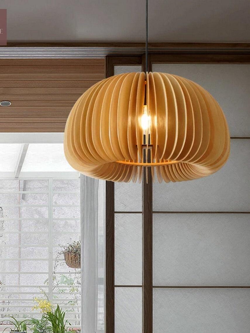 Rustic Wooden Pumpkin LED Pendant Lamp - Cueteks