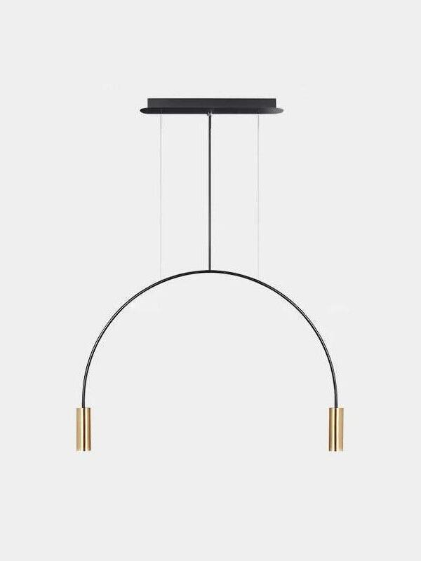 Two gold cylindrical light heads at the ends of a single black arch