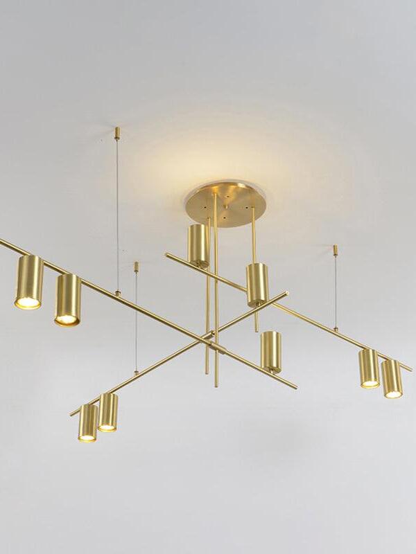 Gold-coloured nine-head crossed-rod chandelier