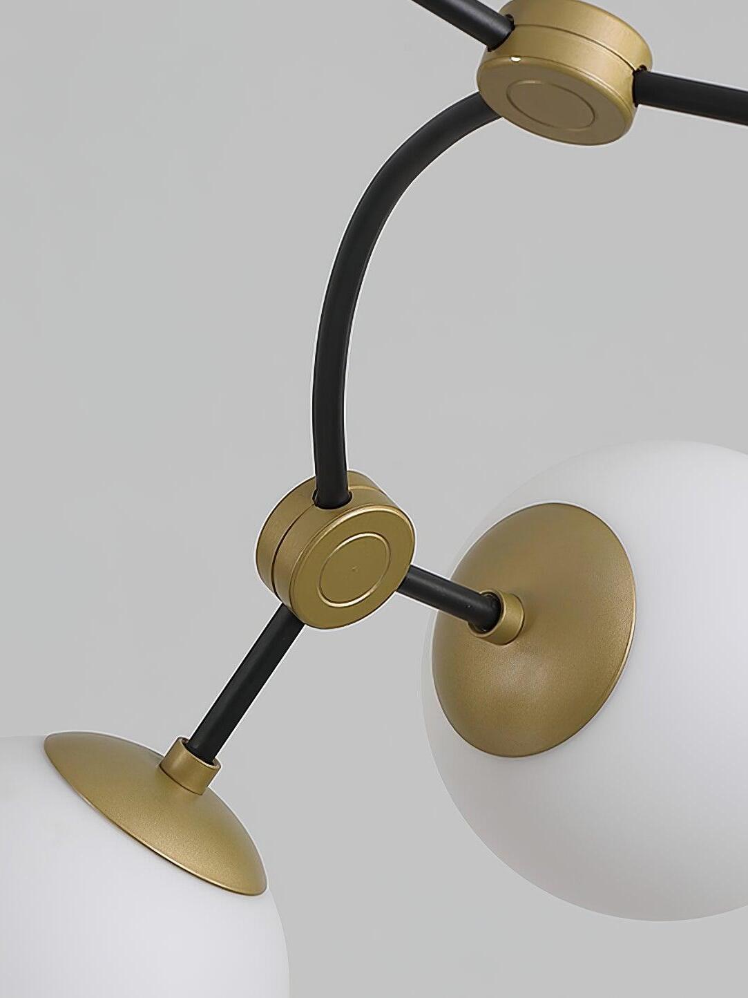 White glass globe caps and gold-coloured branch joints
