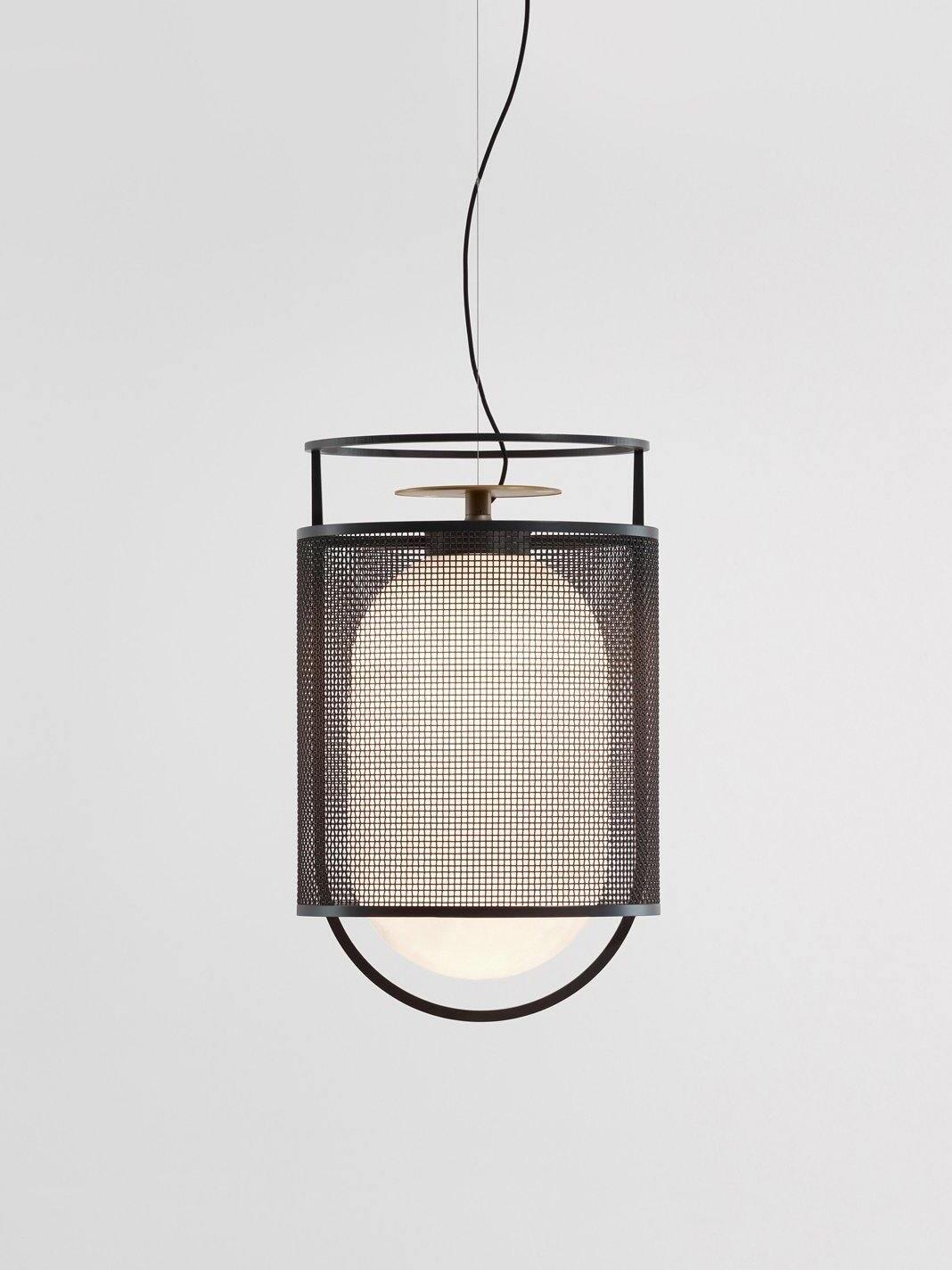 Black mesh pendant with glass diffuser isolated on white