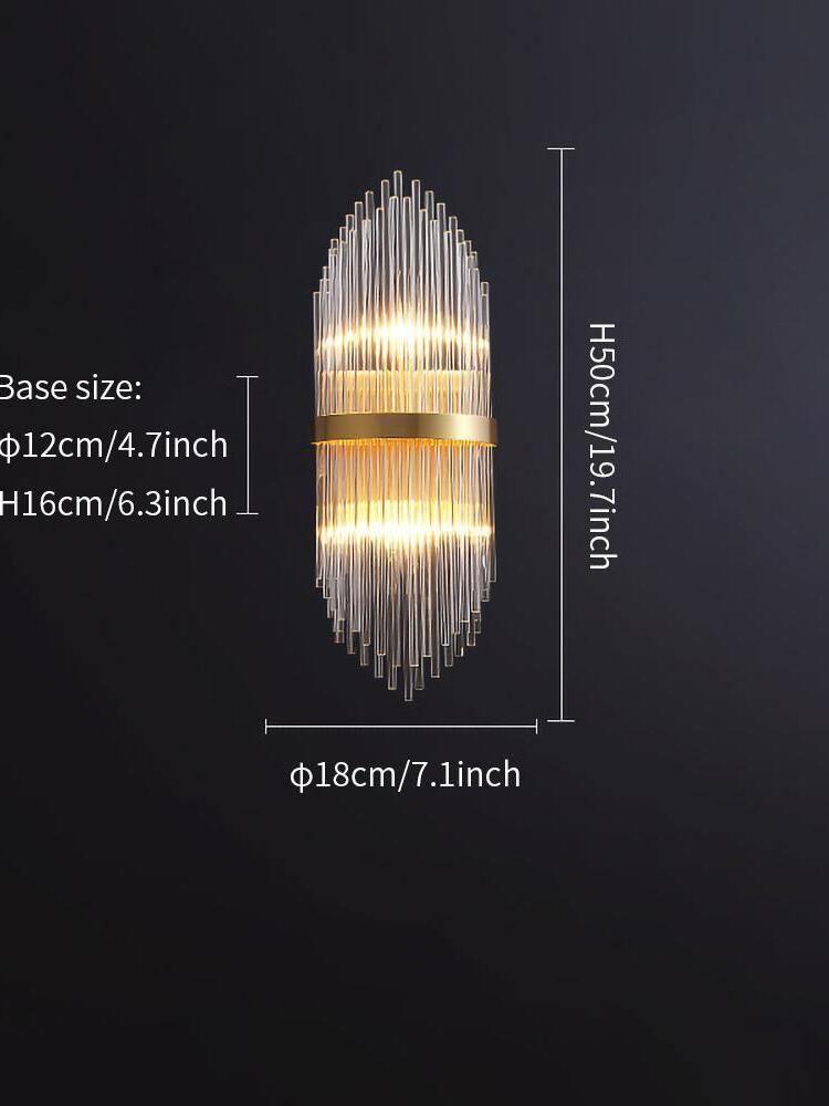 Ø18 × H50 cm crystal rod wall light and mounting base dimensions