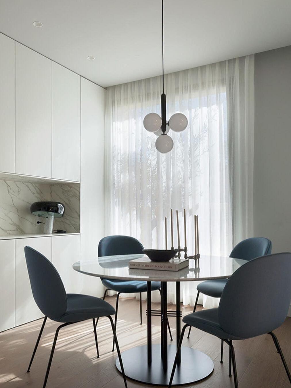White globe cluster above a round table