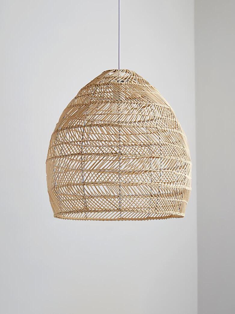 Rounded rattan shade viewed from the side