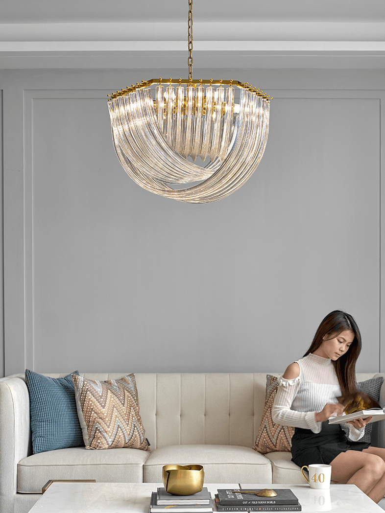 Modern Crystal pendant lamp in Champagne Gold for Restaurant - Cueteks