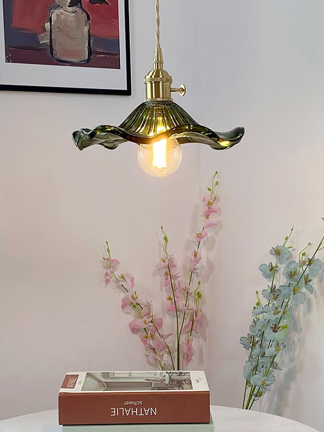 Glass Hibiscus Flower Pendant Light - Cueteks