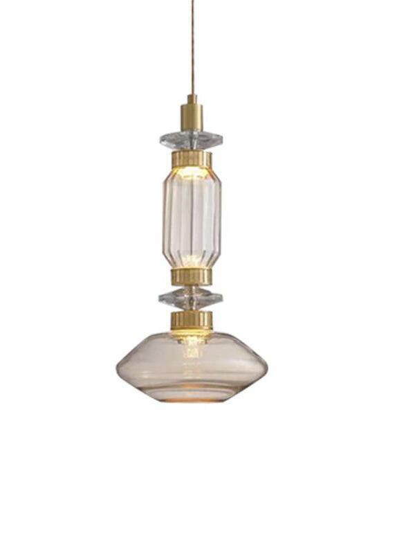 Ribbed clear cylinder above broad pale amber glass disc