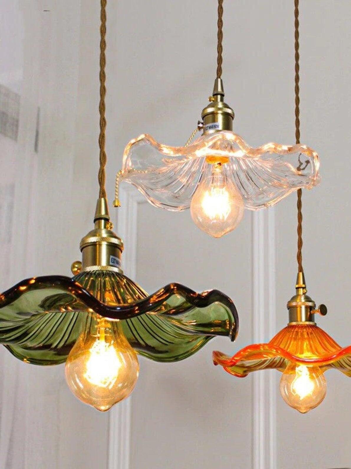 Glass Hibiscus Flower Pendant Light - Cueteks