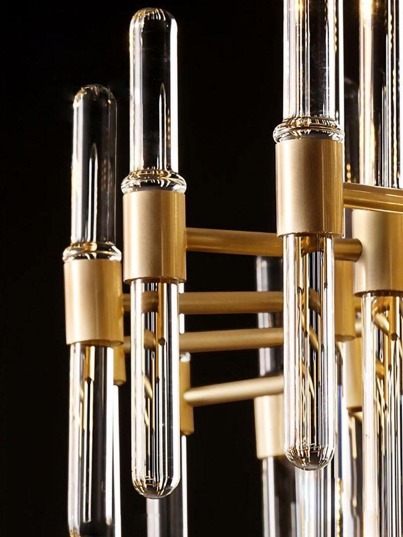 Vintage Antique Brass Stripe Crystal Chandelier - Cueteks