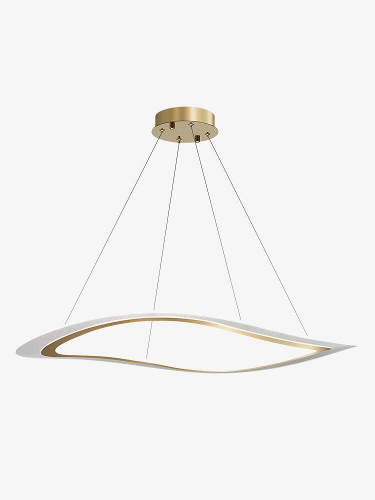 Unlit gold-tone wave loop suspended by several cables