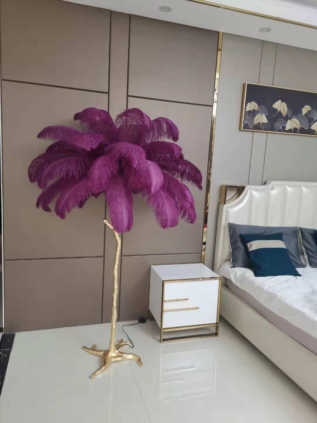 Art Deco Brass Ostrich Feather Floor Lamp - Cueteks