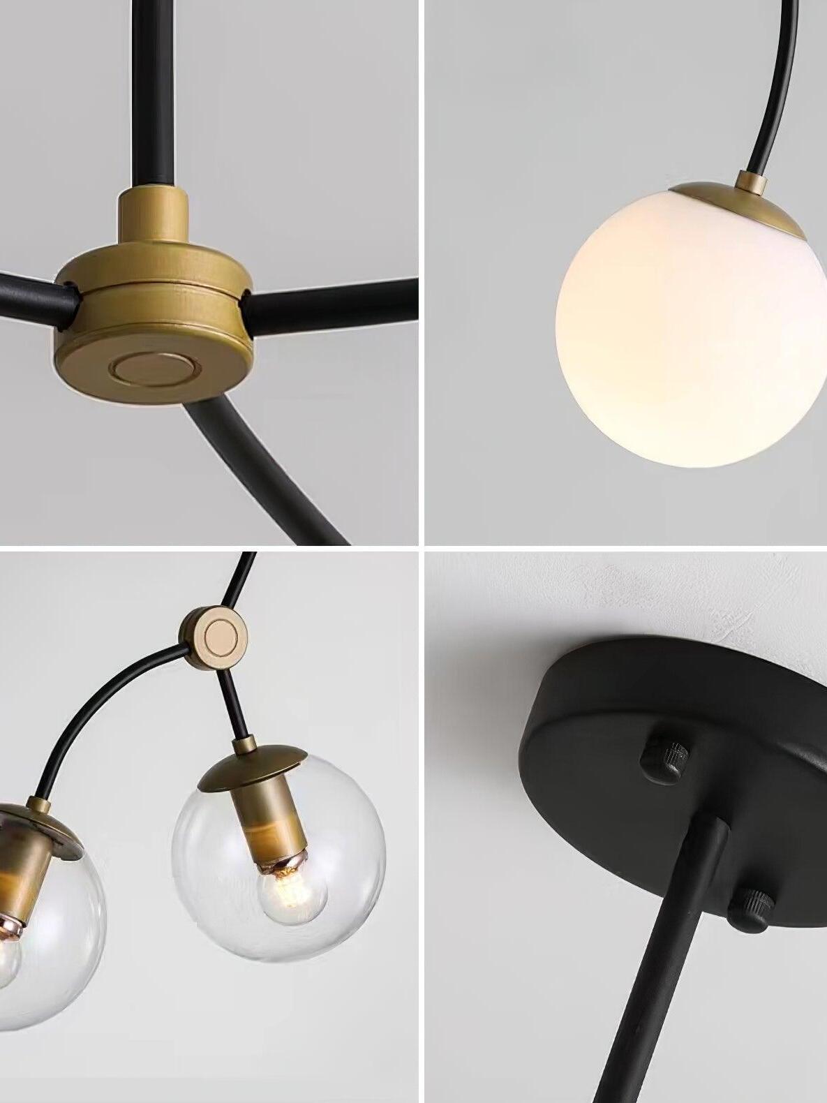 Details of joints glass globes and round ceiling canopy