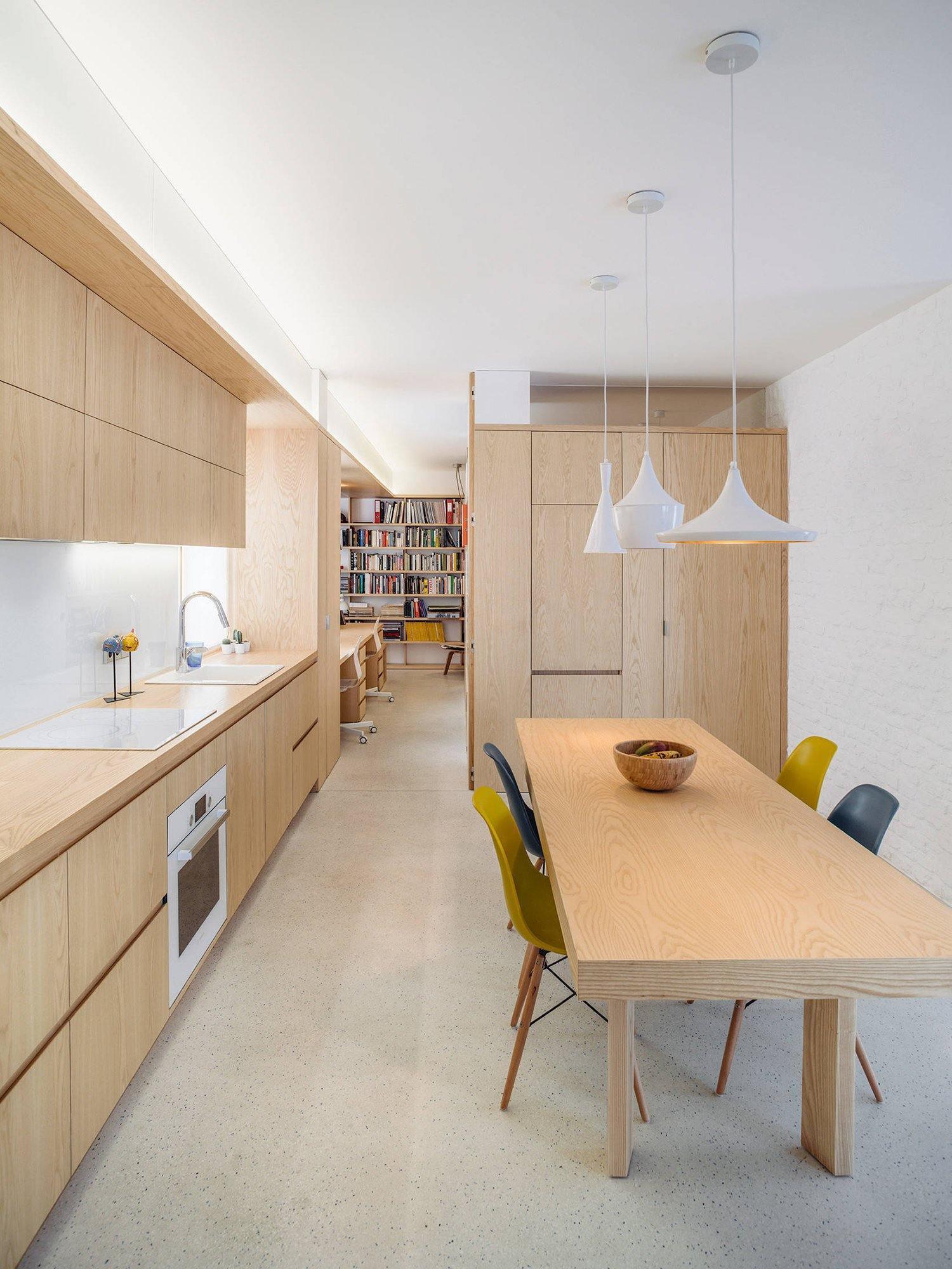 White pendant group in a narrow kitchen