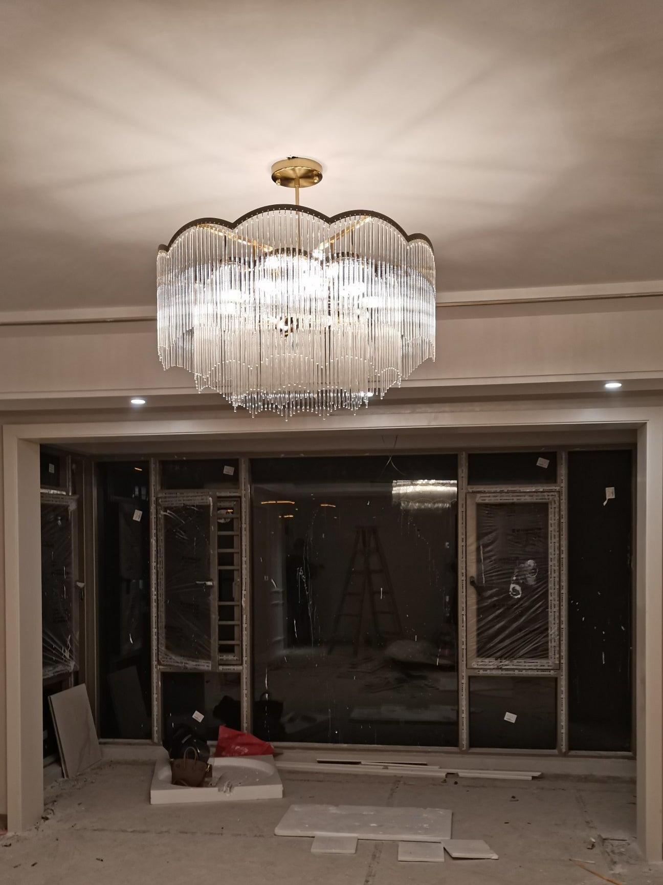 Classic Maria Theresa Multi-layer Glass Strips Chandelier - Cueteks
