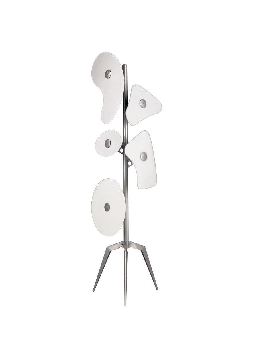 White five-panel floor lamp on white background