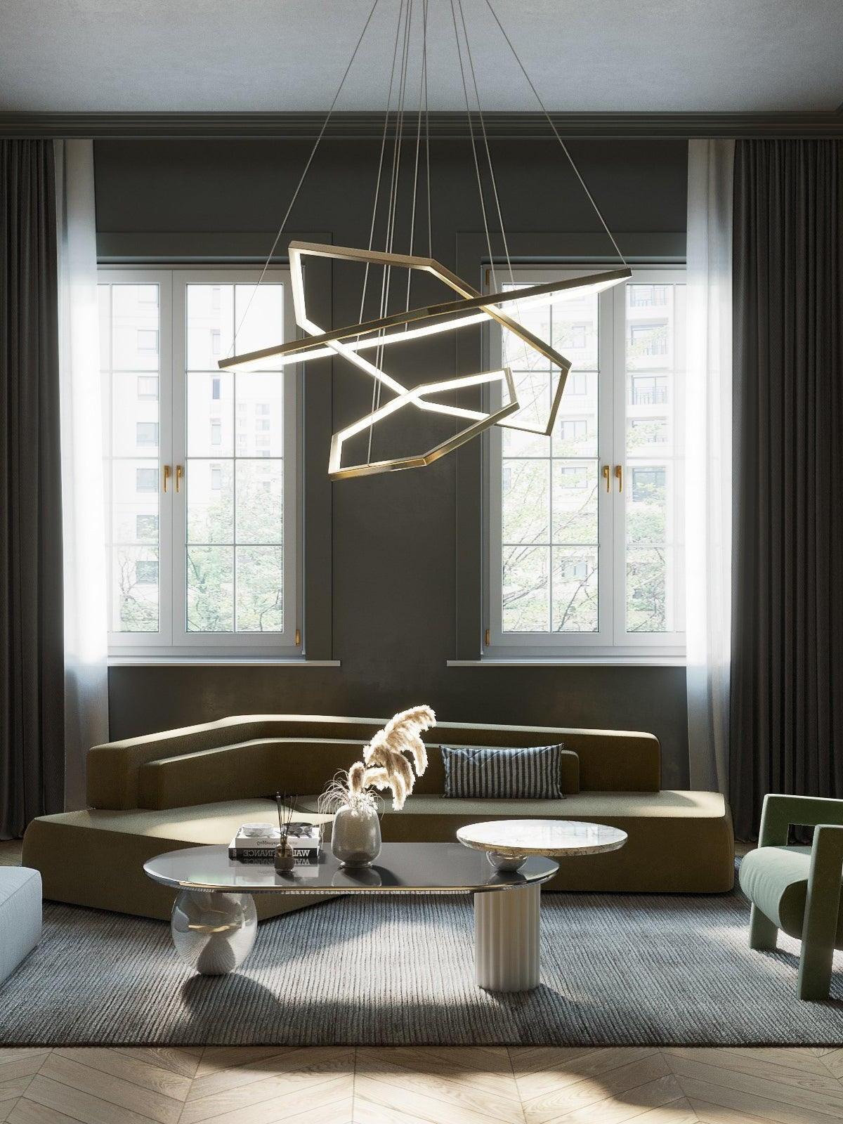 Irregular Multilayer Gold Rings Vesanto Chandelier - Cueteks