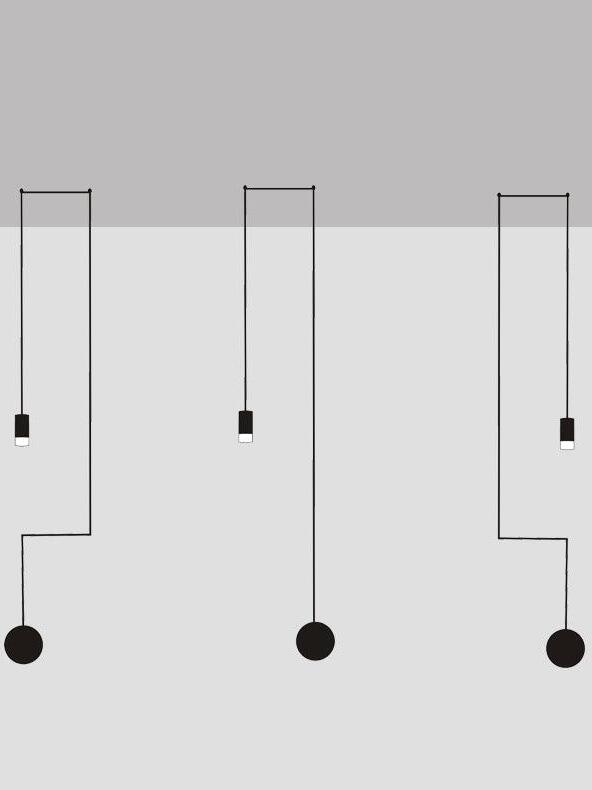 Line illustration of three wall plates and stepped cables leading to pendant heads