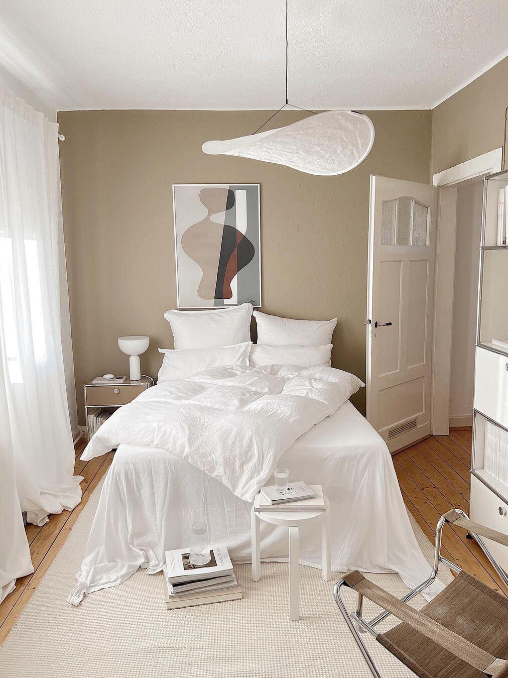 Cloud-like white shade above a bright bedroom
