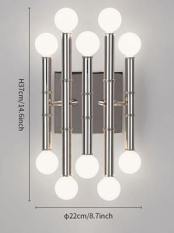 Chrome Meurice dimension diagram marking 22 cm frontal width and 37 cm height across the pictured bulbs