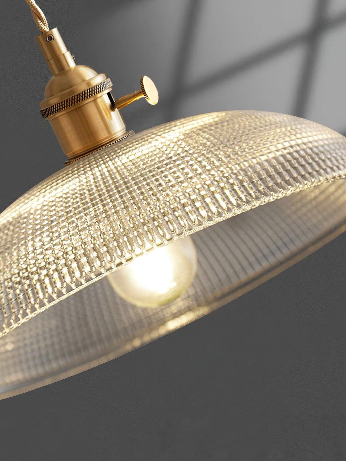 Close textured glass shade with bulb and brass-colour fitting