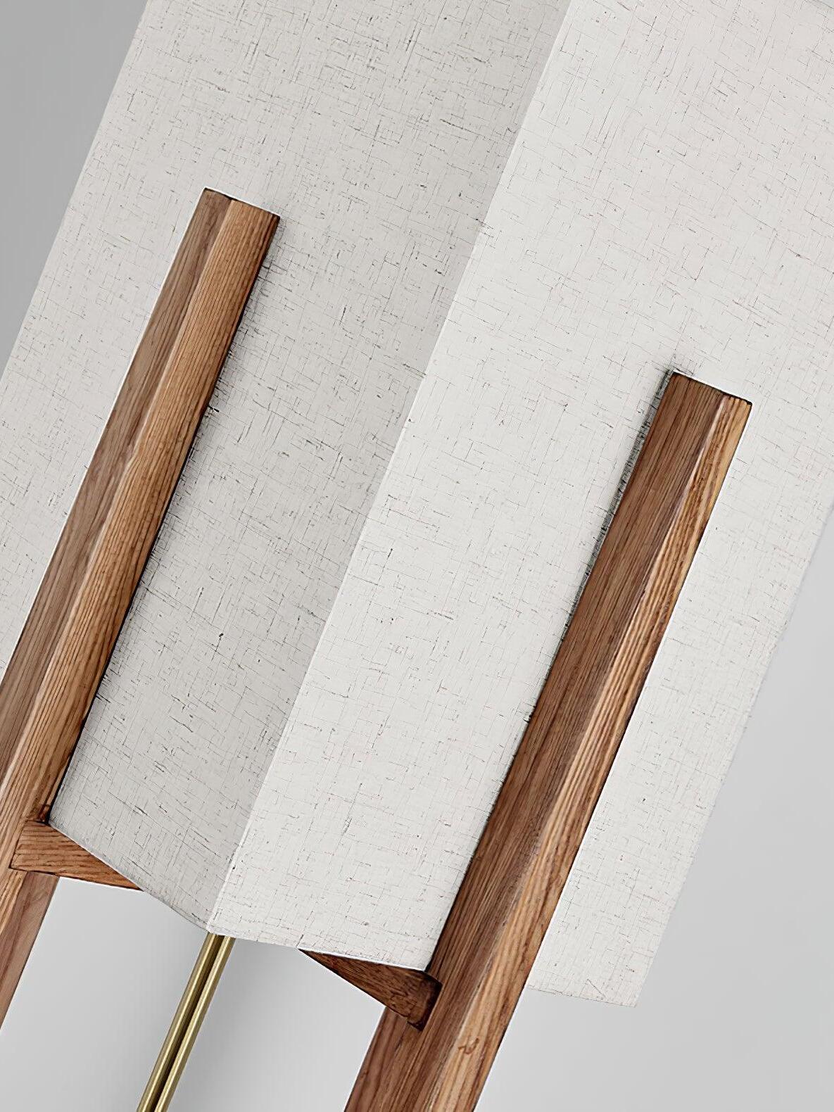 Wood supports around white fabric shade