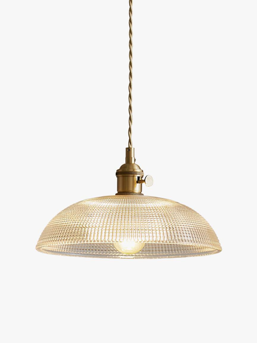 Glass dome pendant with brass-colour fitting and braided cord