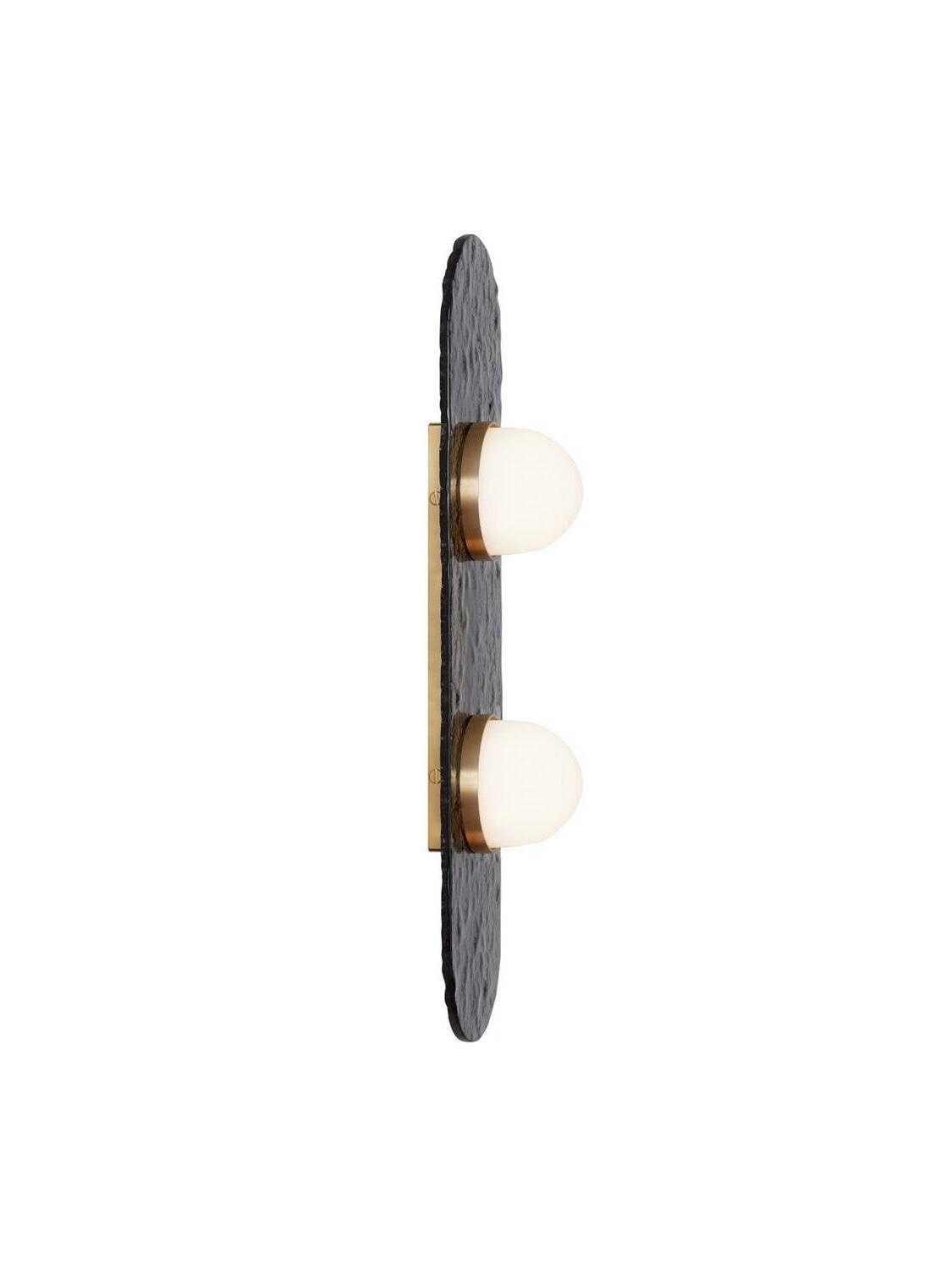 Side profile of the two-light Modulo showing white domes, a narrow gold-tone strip and a grey glass panel