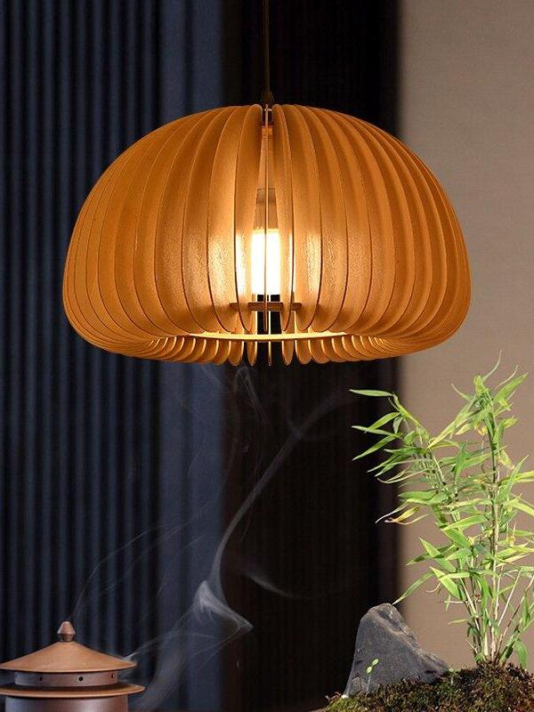 Rustic Wooden Pumpkin LED Pendant Lamp - Cueteks
