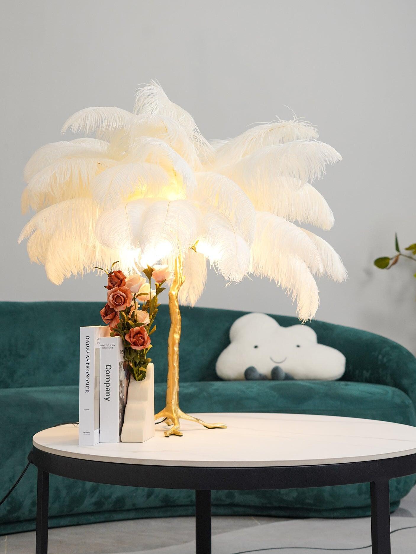 Ostrich Feather Table Lamp - Cueteks