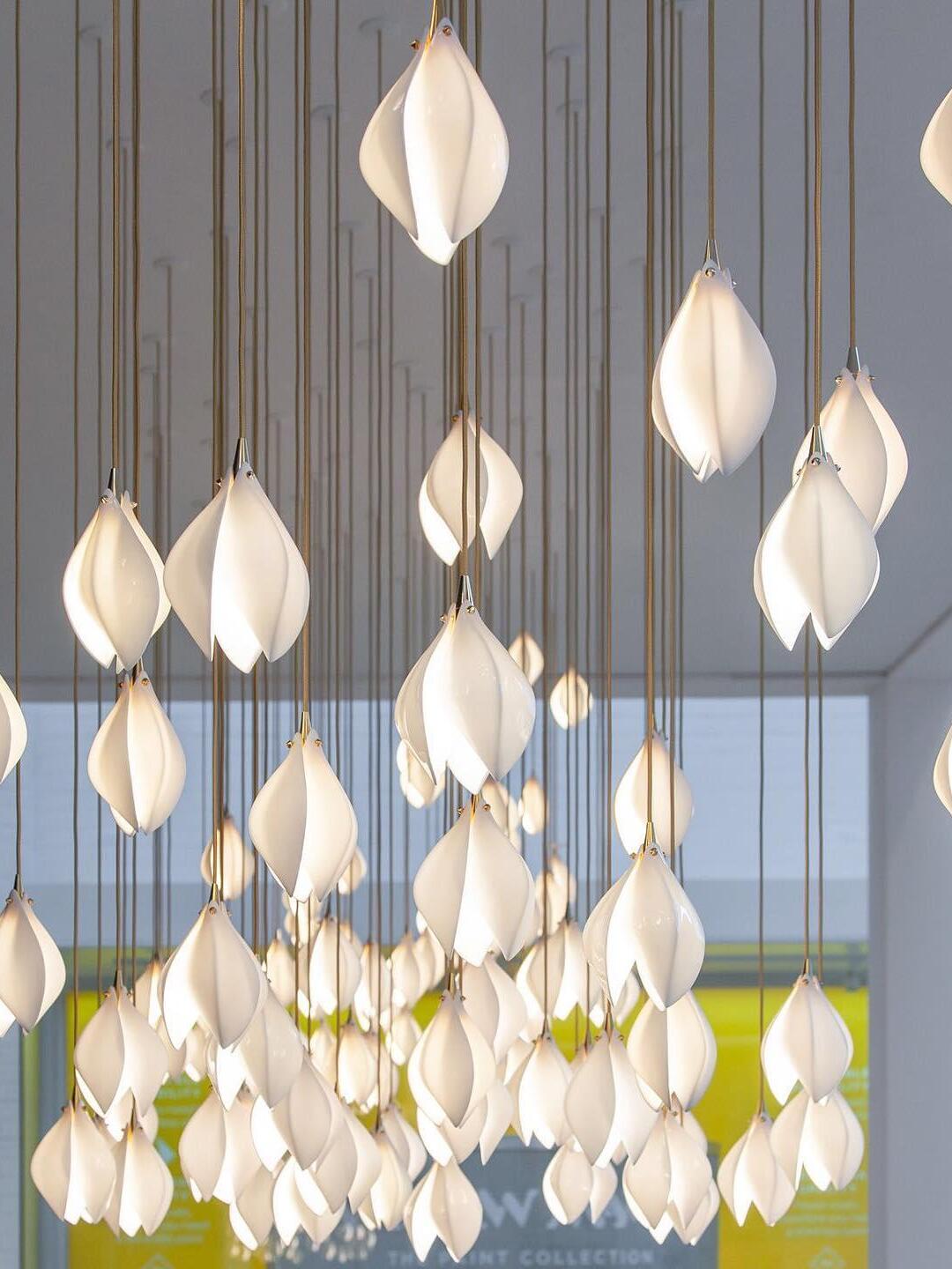 White petal buds hanging at different levels