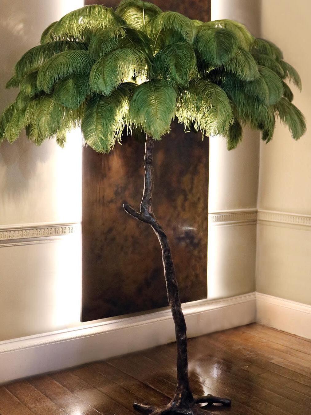 Art Deco Brass Ostrich Feather Floor Lamp - Cueteks