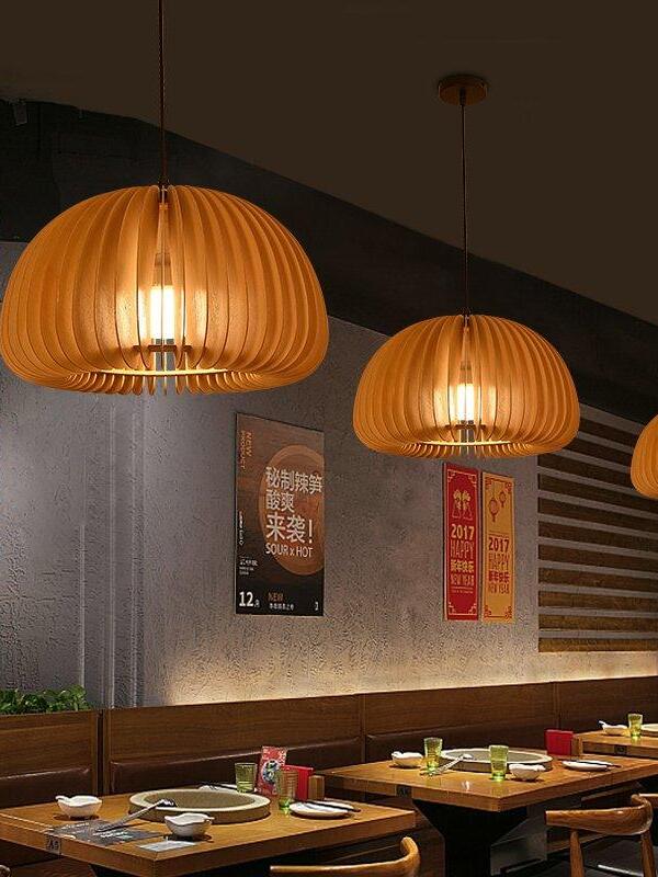 Rustic Wooden Pumpkin LED Pendant Lamp - Cueteks