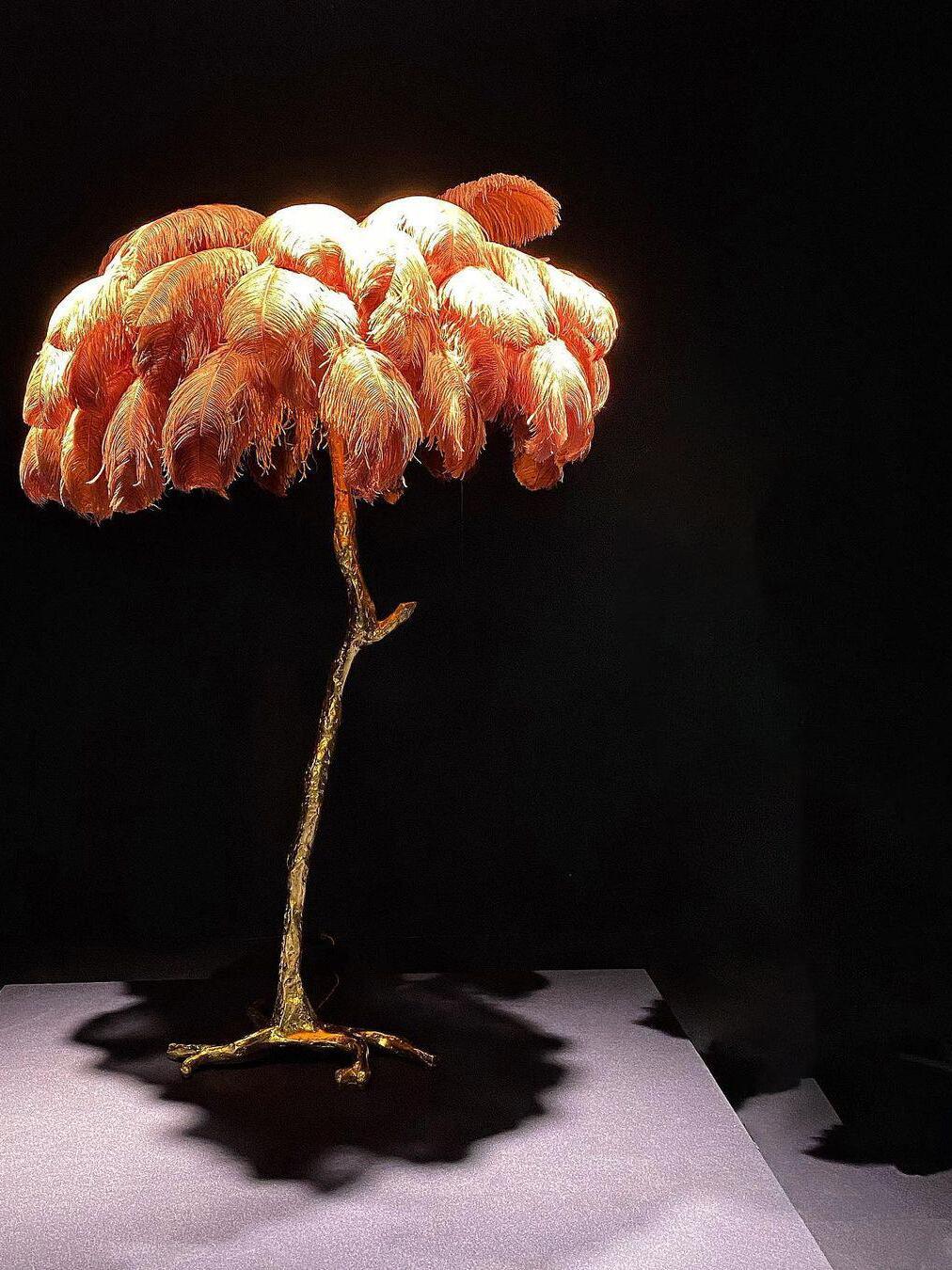 Art Deco Brass Ostrich Feather Floor Lamp - Cueteks