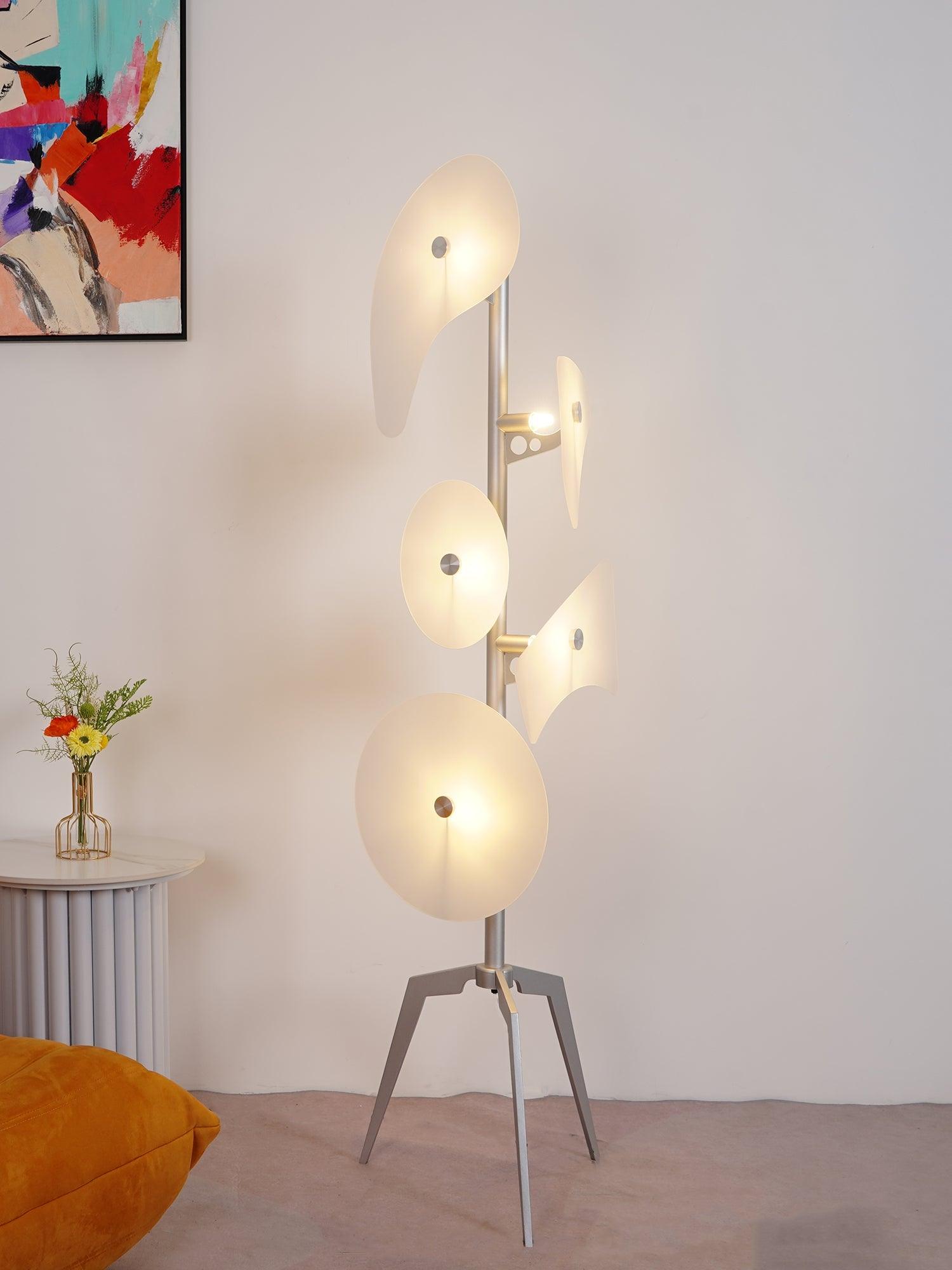 White panel lamp illuminated beside a yellow seat